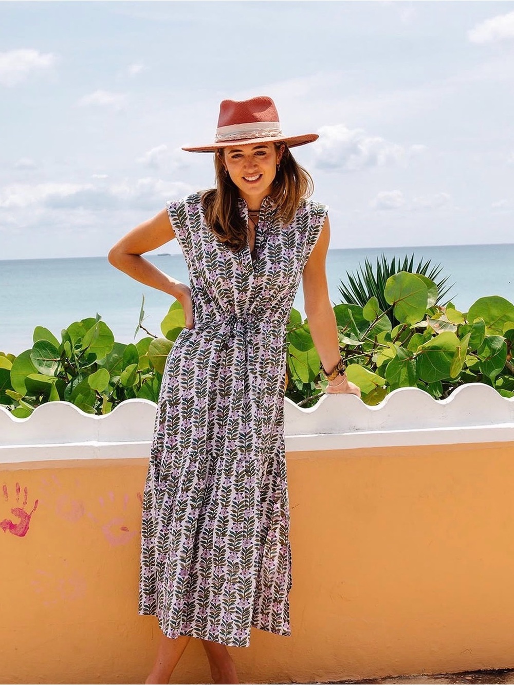 Perry Walker Collective Tanya Cotton Maxi Dress Purple & Green Floral Small NWT